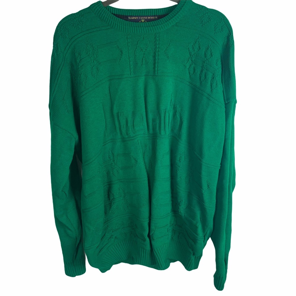 Blarney Castle Designs Men Green Knit Crewneck Ireland Spellout‎ Sweater Sz XL